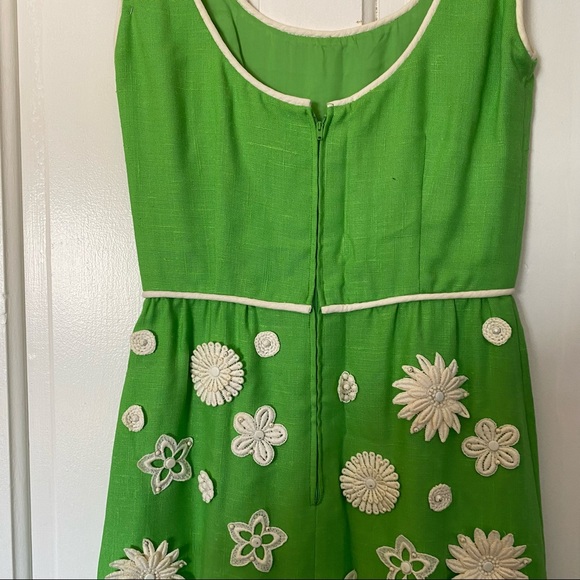 VINTAGE RETRO 60s 70s DAVIDSONS INDIANAPOLIS KELLY GREEN FLORAL MAXI DRESS - Picture 4 of 6